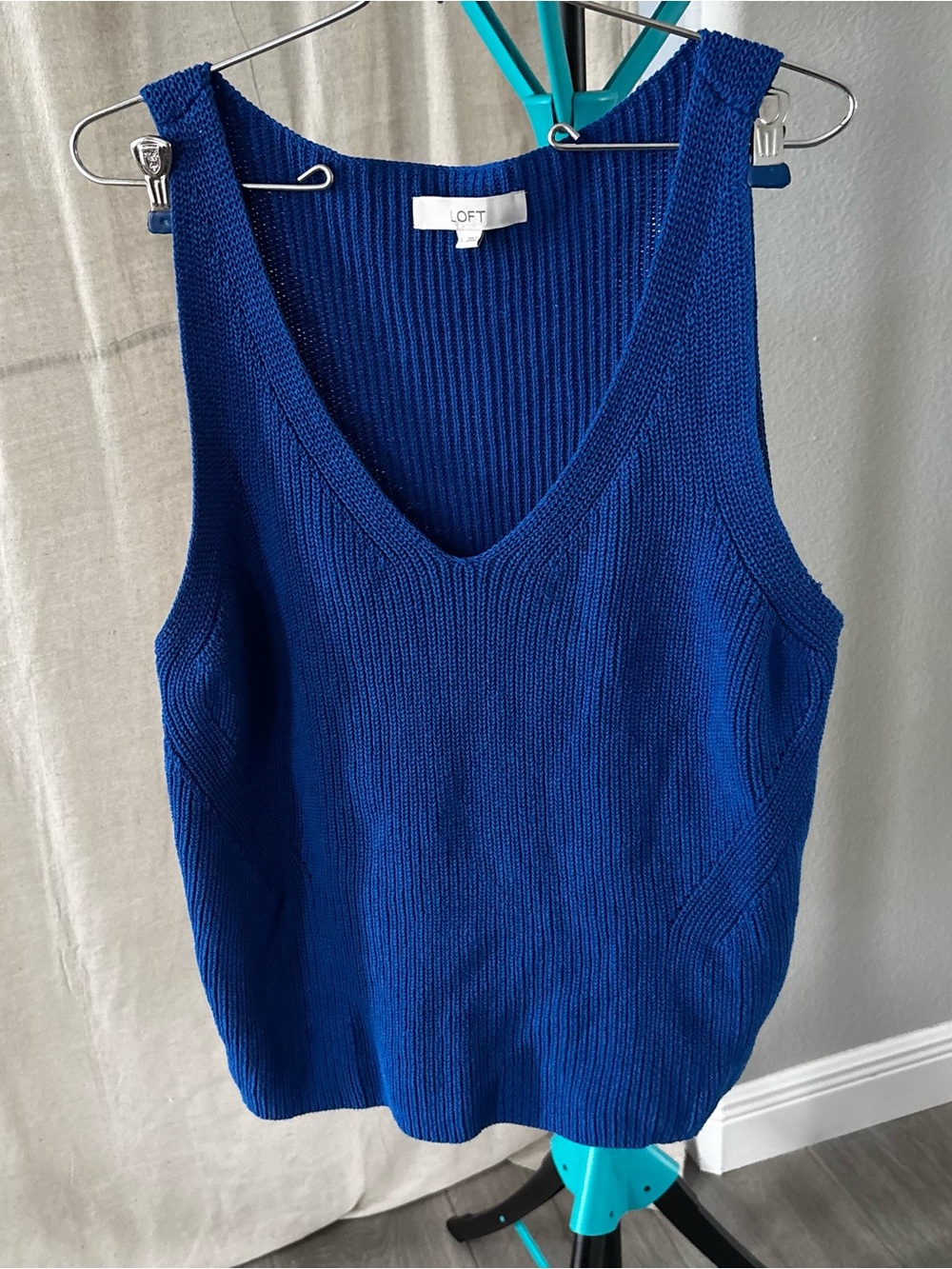 LOFT Royal Blue 100% cotton Ribbed V-Neck sweater tank